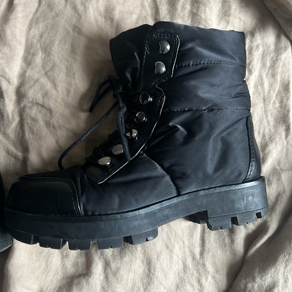 H by Halston Corinne Quilted Waterproof Nylon Combat Platform Boots in Black - Picture 3 of 3